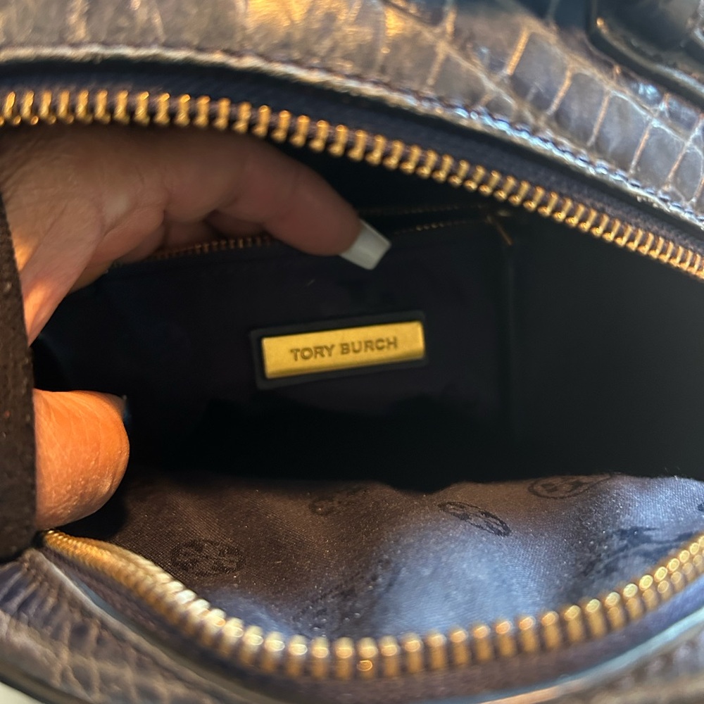Tory Burch(AUTHENTIC) • Blue Croc-Embossed Backpack • - Picture 8 of 13